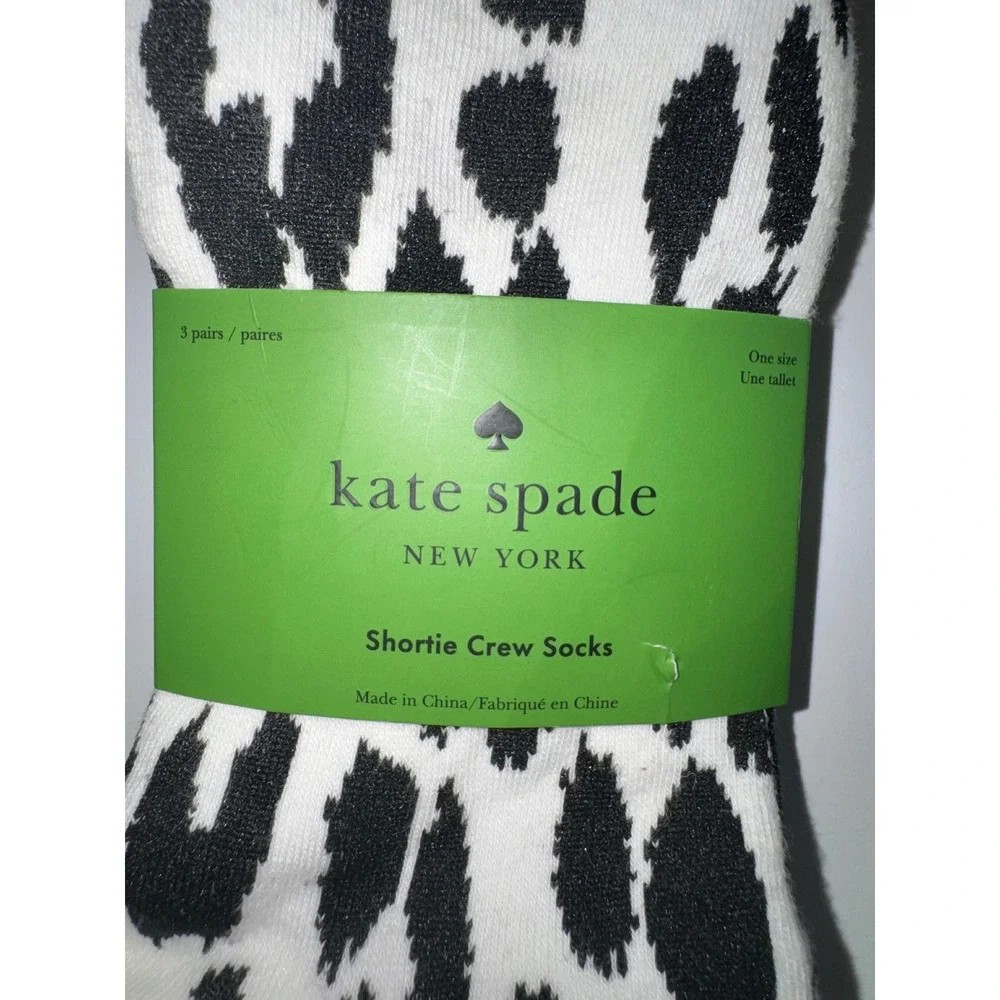 Kate Spade Shortie Crew Socks Women Black White Animal Print 3 Pair OS
